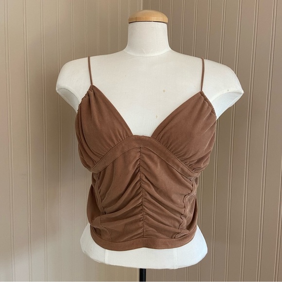 URBAN OUTFITTERS Chocolate Brown Corset Crop Top Women’s Size Large - Picture 1 of 6